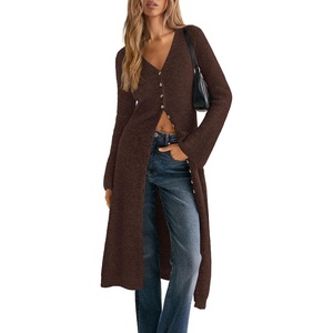 PRETTYGARDEN Women Long Cardigan Bell Sleeve Sweater Dress(Brown)