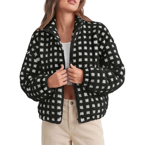 PRETTYGARDEN Women’s Gingham Sherpa Fleece Jacket Plaid Cropped Teddy Coat(Plaid Black White)