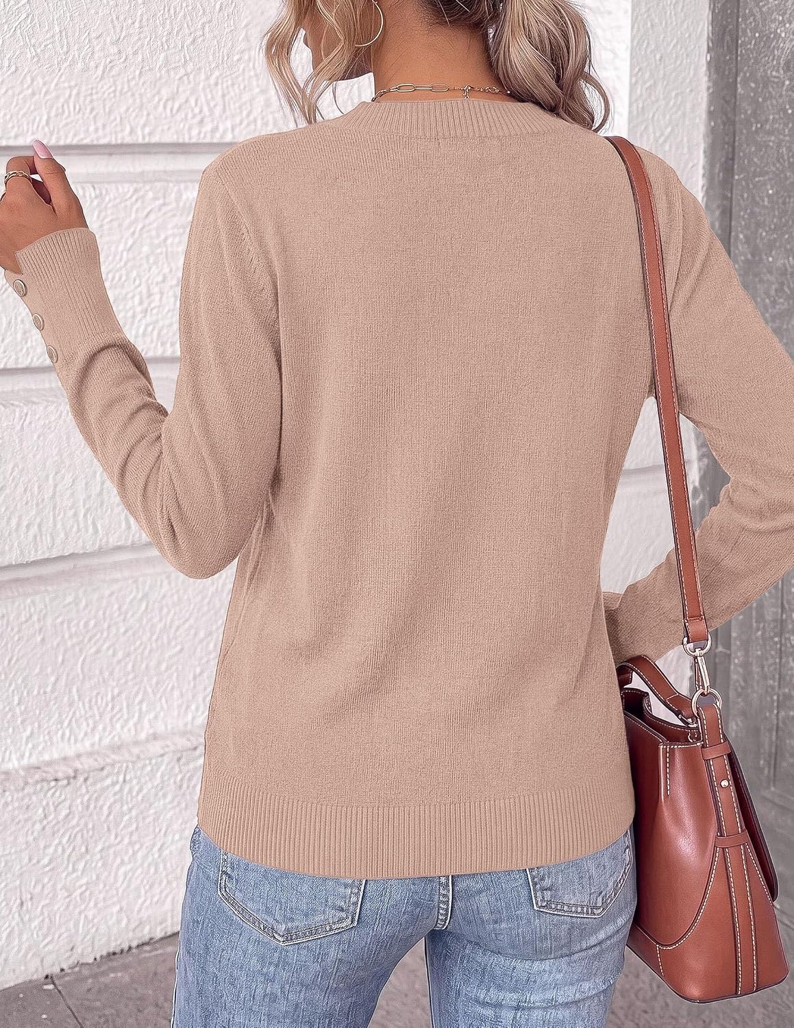 image:imagePRETTYGARDEN Fall Sweaters for Women V Neck Lightweight Pullover TopApricot