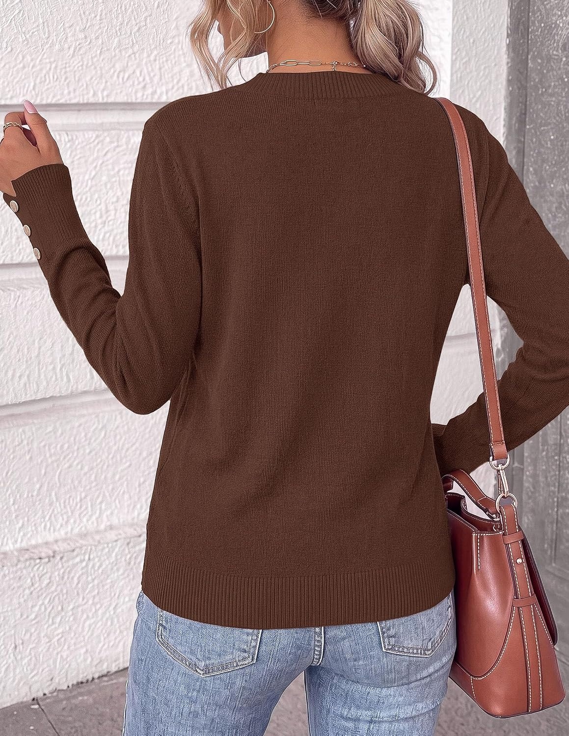image:imagePRETTYGARDEN Fall Sweaters for Women V Neck Lightweight Pullover TopCoffee