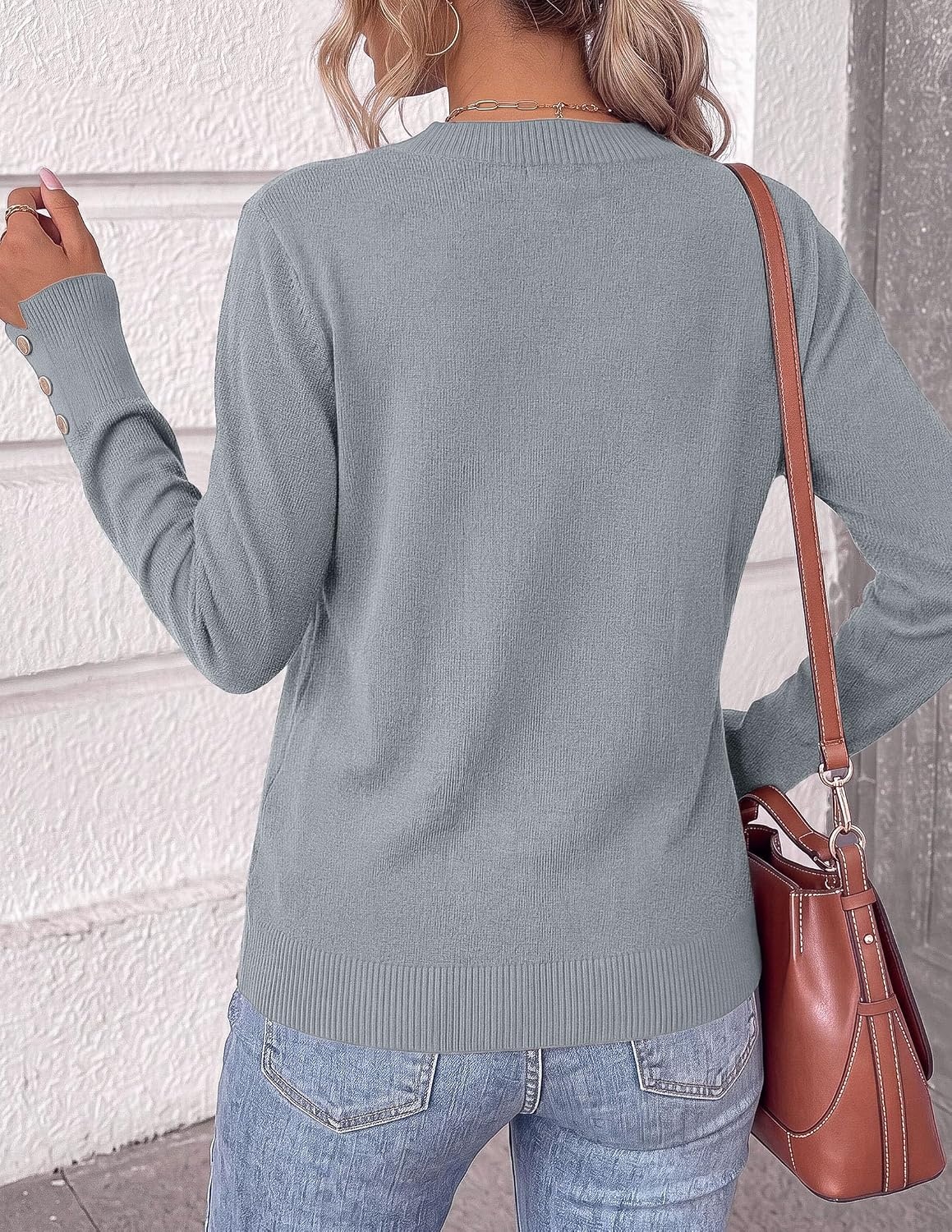 image:imagePRETTYGARDEN Fall Sweaters for Women V Neck Lightweight Pullover TopGrey Blue