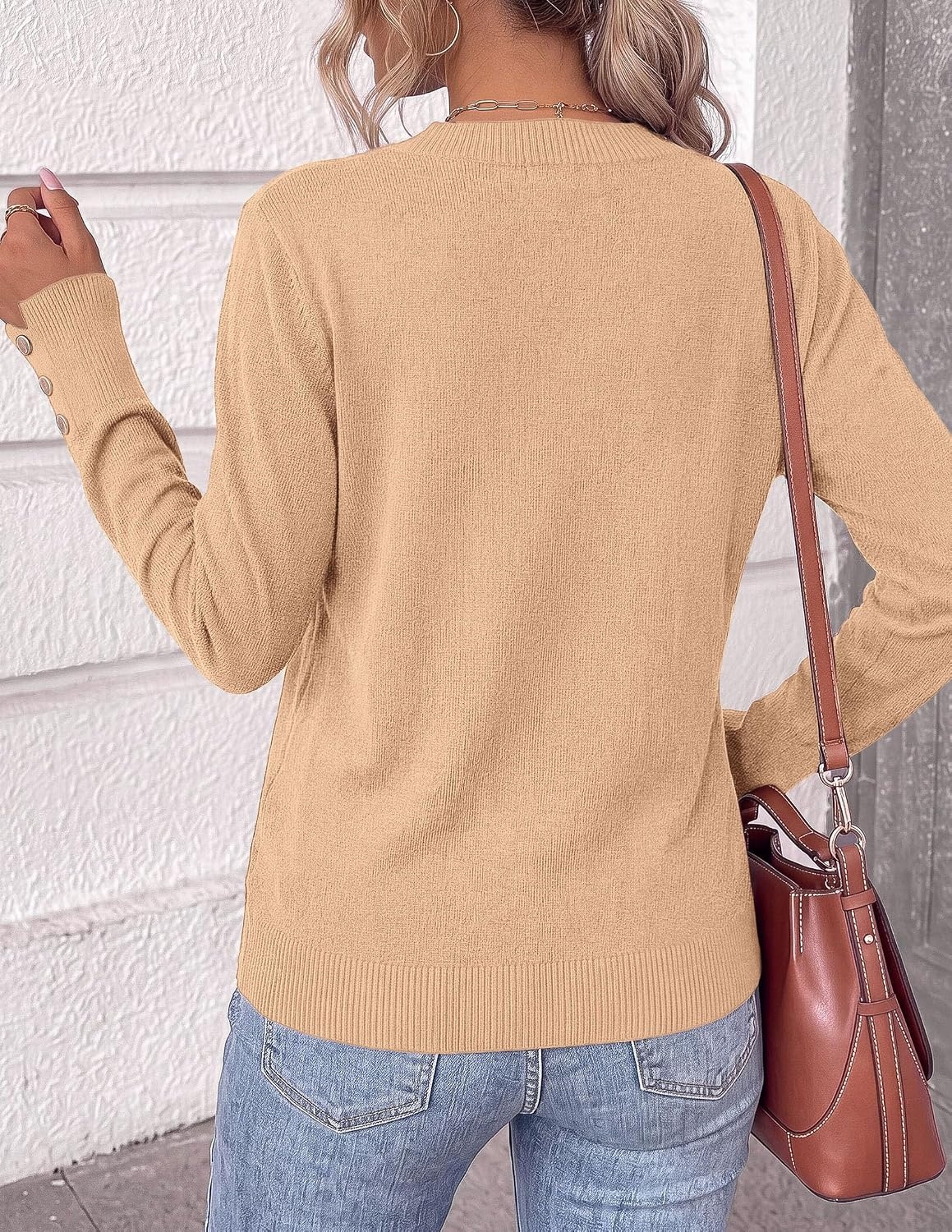image:imagePRETTYGARDEN Fall Sweaters for Women V Neck Lightweight Pullover TopKhaki