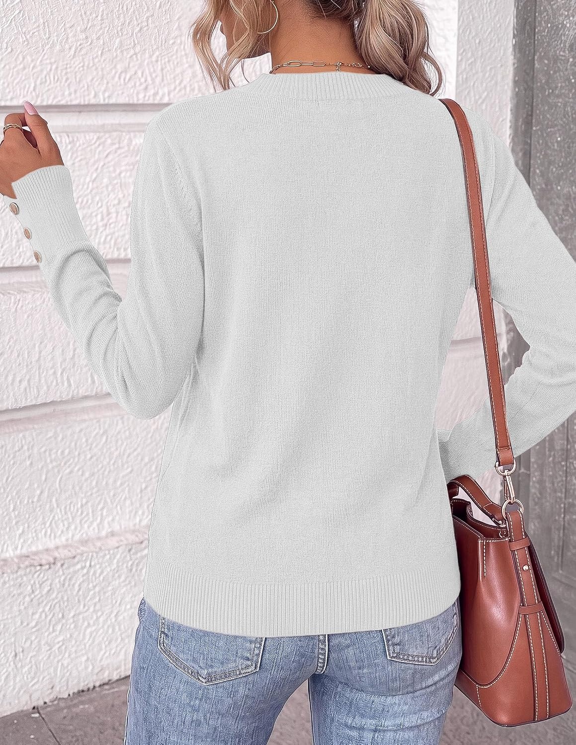 image:imagePRETTYGARDEN Fall Sweaters for Women V Neck Lightweight Pullover TopWhite