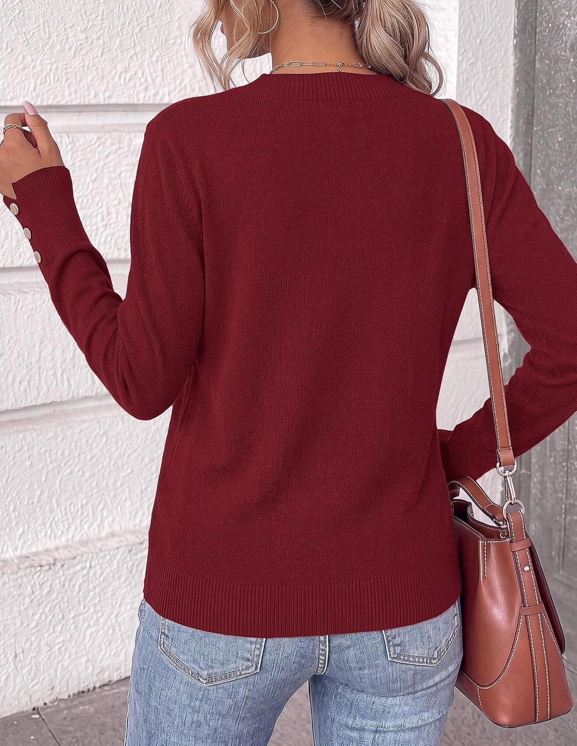 image:imagePRETTYGARDEN Fall Sweaters for Women V Neck Lightweight Pullover TopWine Red