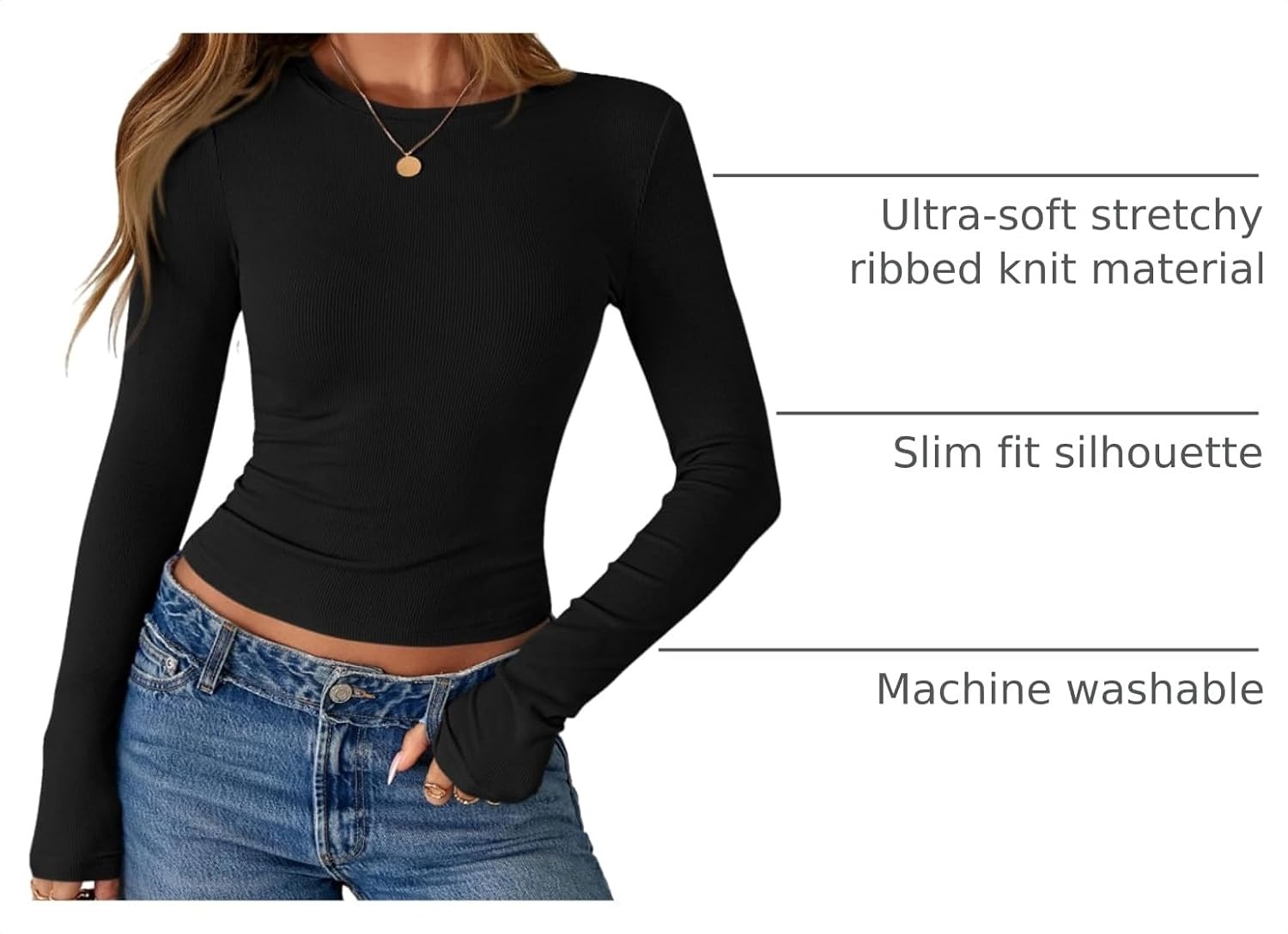 image:imagePRETTYGARDEN Womens Fall Long Sleeve Shirts Basic TeesBlack