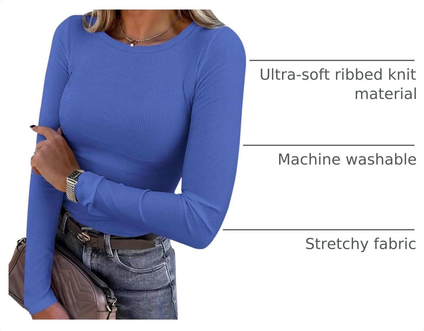 image:imagePRETTYGARDEN Womens Fall Long Sleeve Shirts Basic TeesBlue