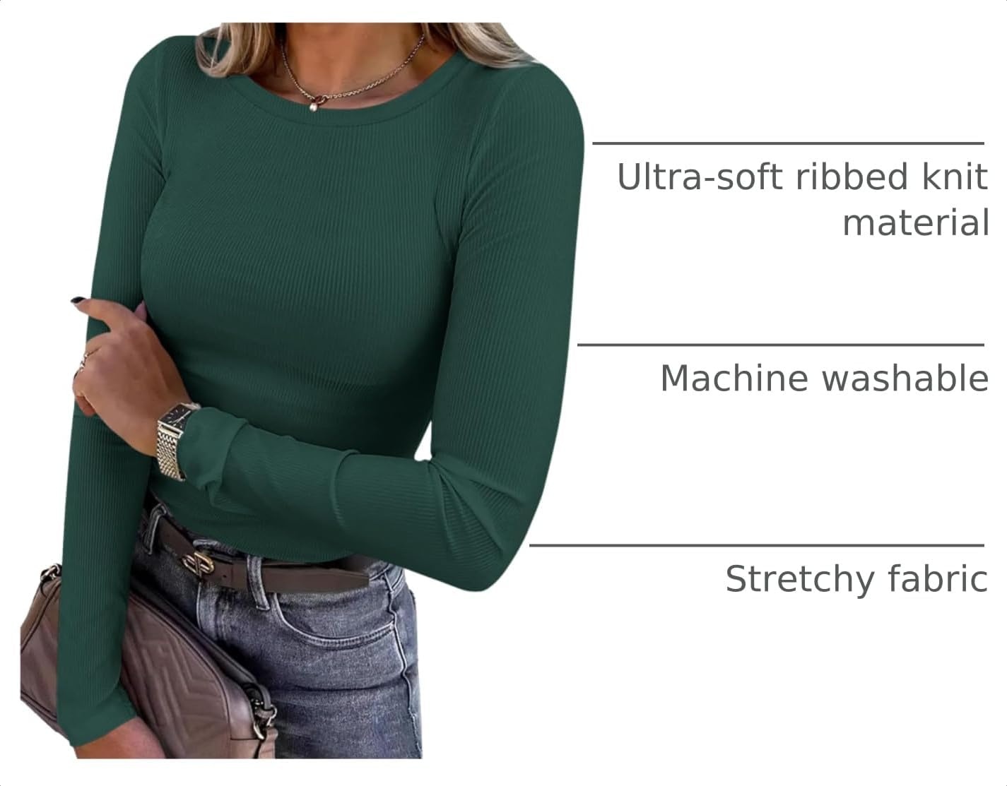 image:imagePRETTYGARDEN Womens Fall Long Sleeve Shirts Basic TeesDark Green