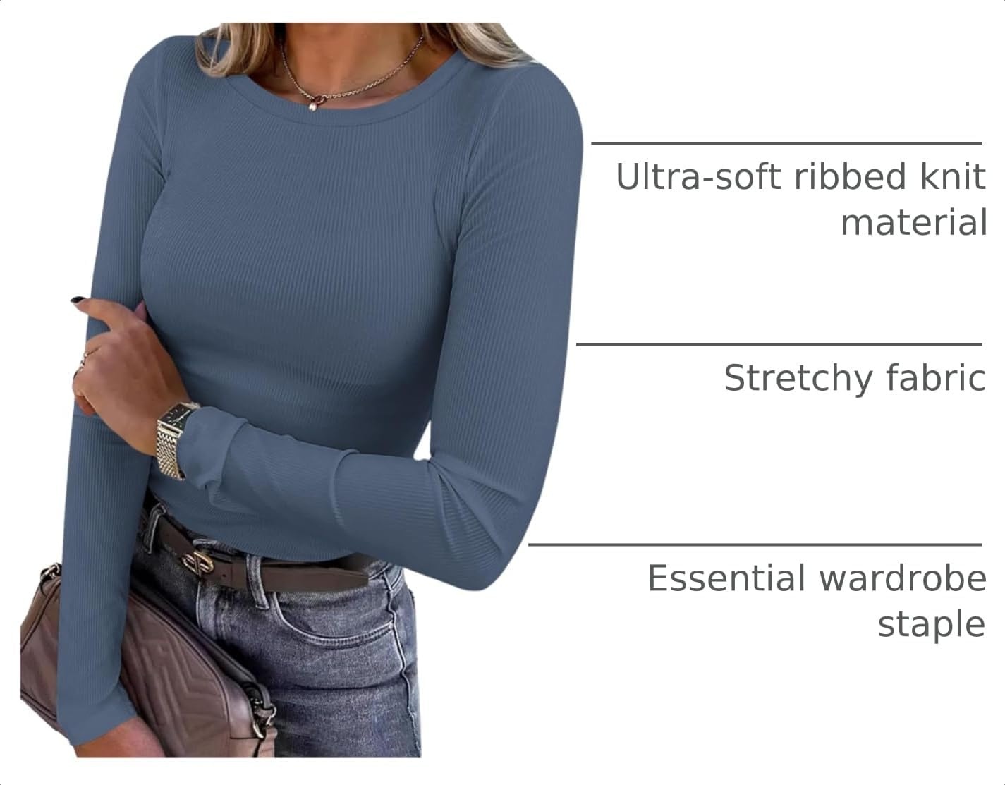 image:imagePRETTYGARDEN Womens Fall Long Sleeve Shirts Basic TeesDusty Blue
