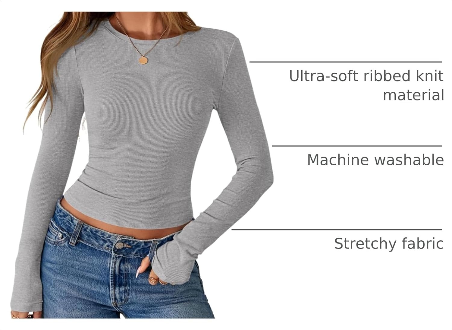image:imagePRETTYGARDEN Womens Fall Long Sleeve Shirts Basic TeesGrey