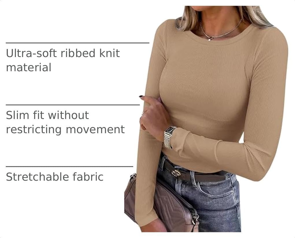 image:imagePRETTYGARDEN Womens Fall Long Sleeve Shirts Basic TeesKhaki