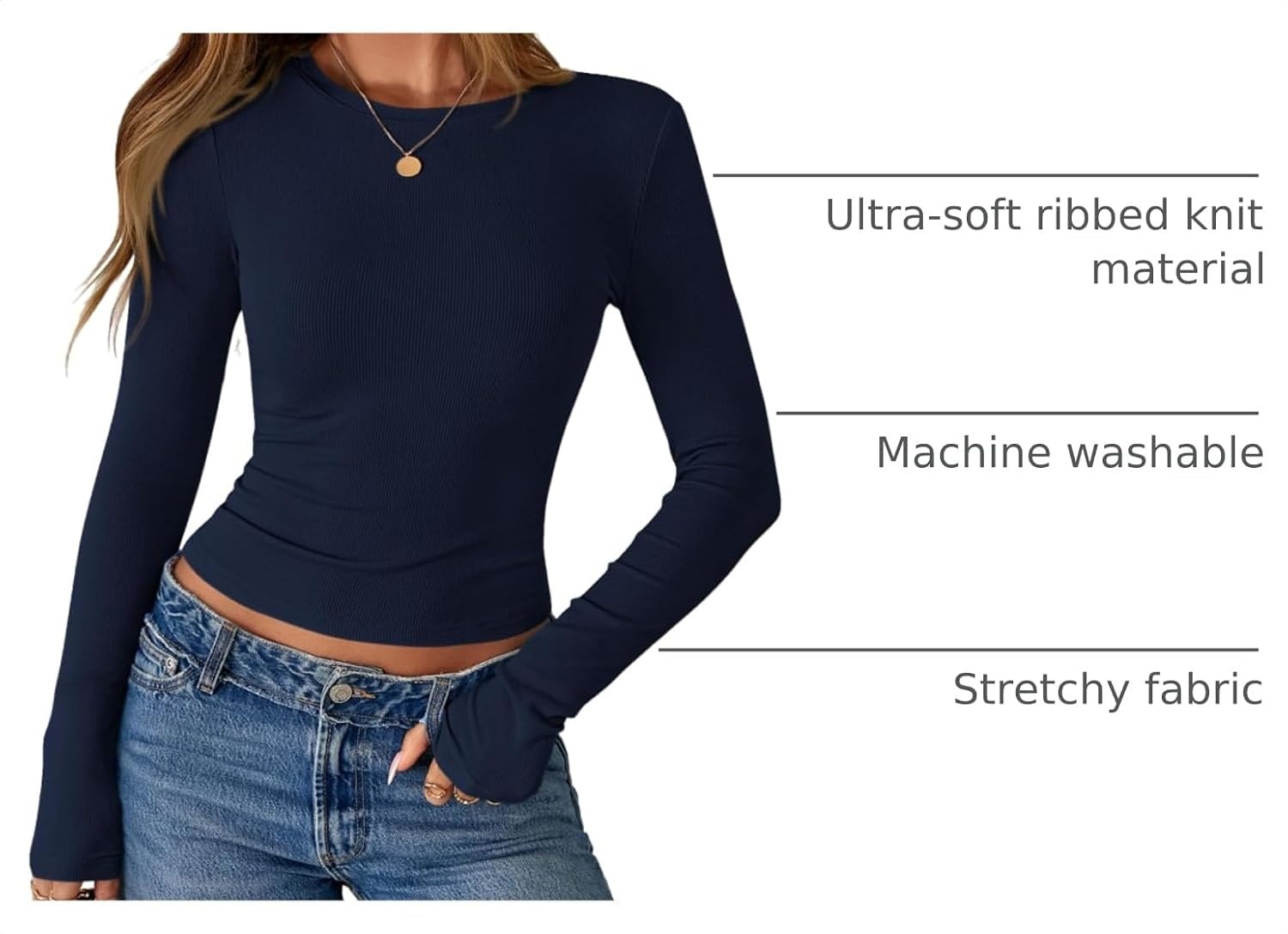 image:imagePRETTYGARDEN Womens Fall Long Sleeve Shirts Basic TeesNavy Blue