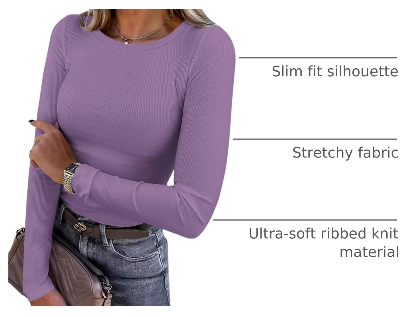 image:imagePRETTYGARDEN Womens Fall Long Sleeve Shirts Basic TeesPurple