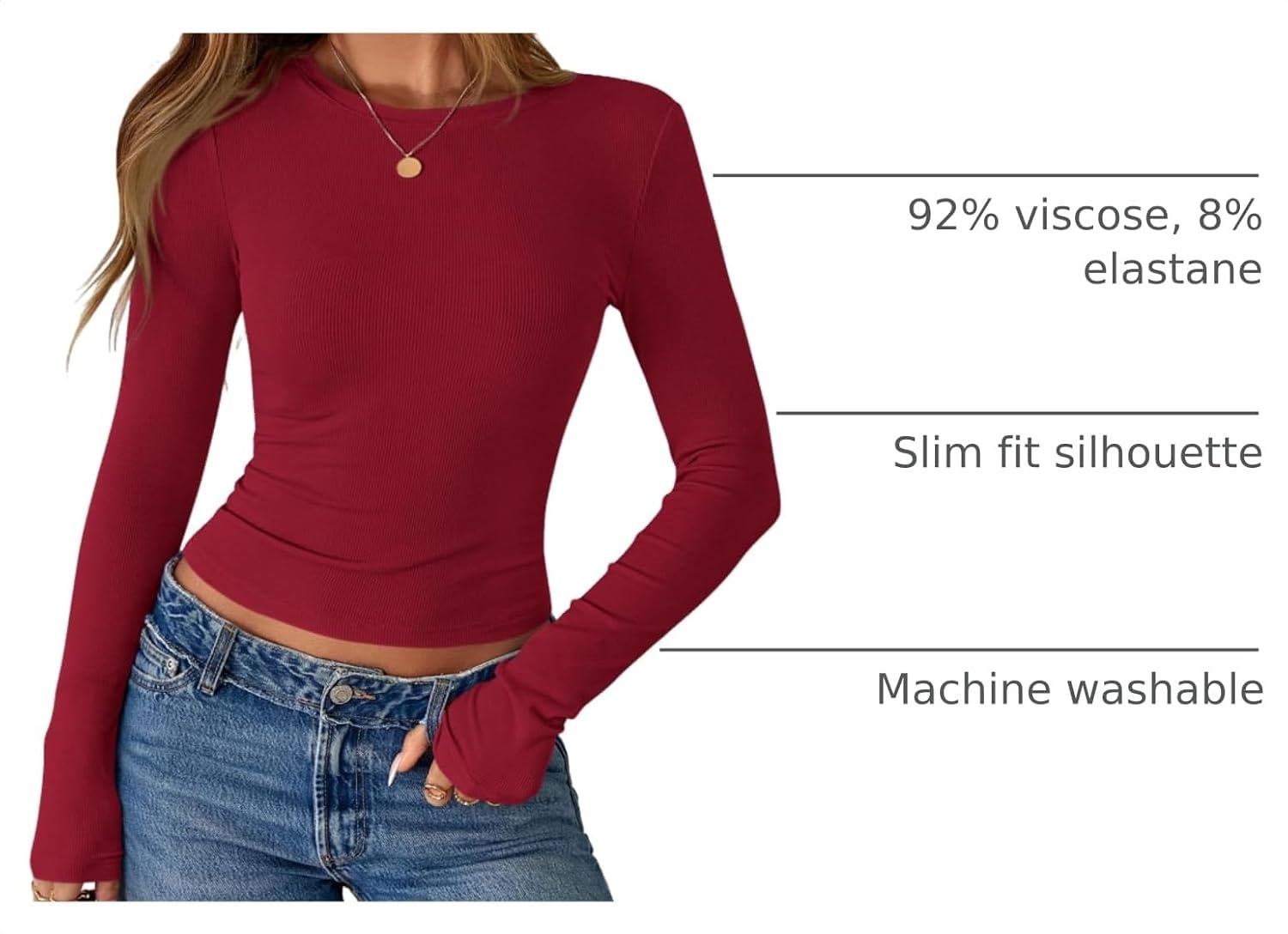 image:imagePRETTYGARDEN Womens Fall Long Sleeve Shirts Basic TeesRed