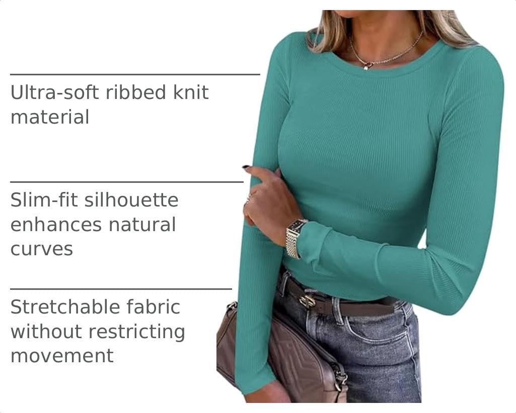 image:imagePRETTYGARDEN Womens Fall Long Sleeve Shirts Basic TeesTeal