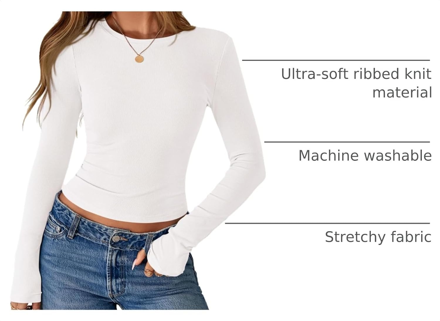 image:imagePRETTYGARDEN Womens Fall Long Sleeve Shirts Basic TeesWhite