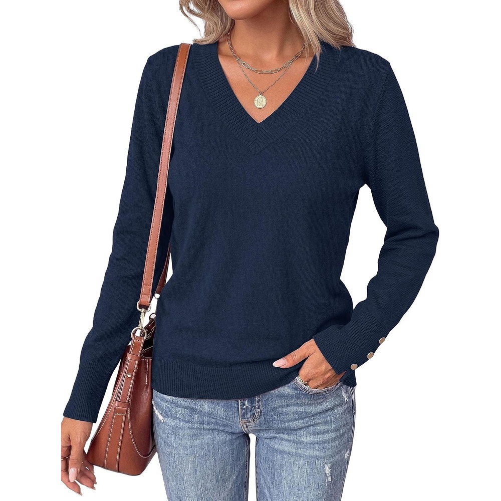 image:imagePRETTYGARDEN Fall Sweaters for Women V Neck Lightweight Pullover TopNavy