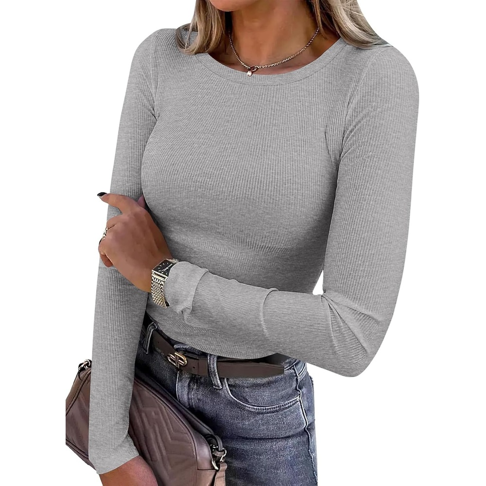 image:imagePRETTYGARDEN Womens Fall Long Sleeve Shirts Basic TeesGrey