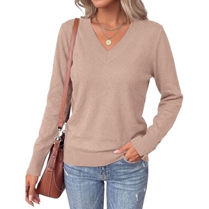 PRETTYGARDEN Fall Sweaters for Women V Neck Lightweight Pullover Top(Apricot)