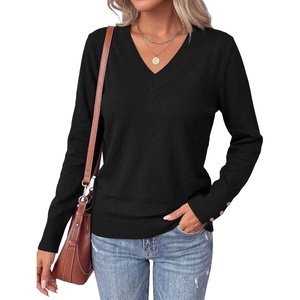 PRETTYGARDEN Fall Sweaters for Women V Neck Lightweight Pullover Top(Black)