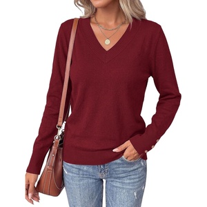 PRETTYGARDEN Fall Sweaters for Women V Neck Lightweight Pullover Top(Wine Red)