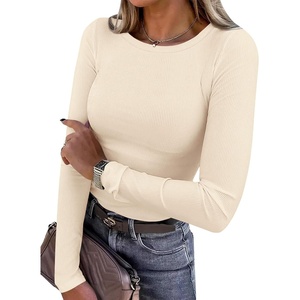 PRETTYGARDEN Women’s Fall Long Sleeve Shirts Basic Tees(Beige)