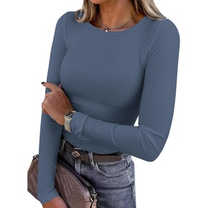 PRETTYGARDEN Women’s Fall Long Sleeve Shirts Basic Tees(Dusty Blue)