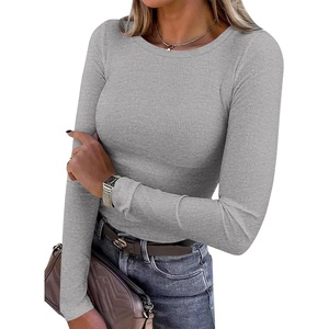PRETTYGARDEN Women’s Fall Long Sleeve Shirts Basic Tees(Grey)