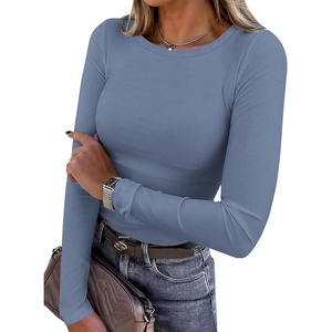 PRETTYGARDEN Women’s Fall Long Sleeve Shirts Basic Tees(Light Dusty Blue)