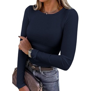 PRETTYGARDEN Women’s Fall Long Sleeve Shirts Basic Tees(Navy Blue)