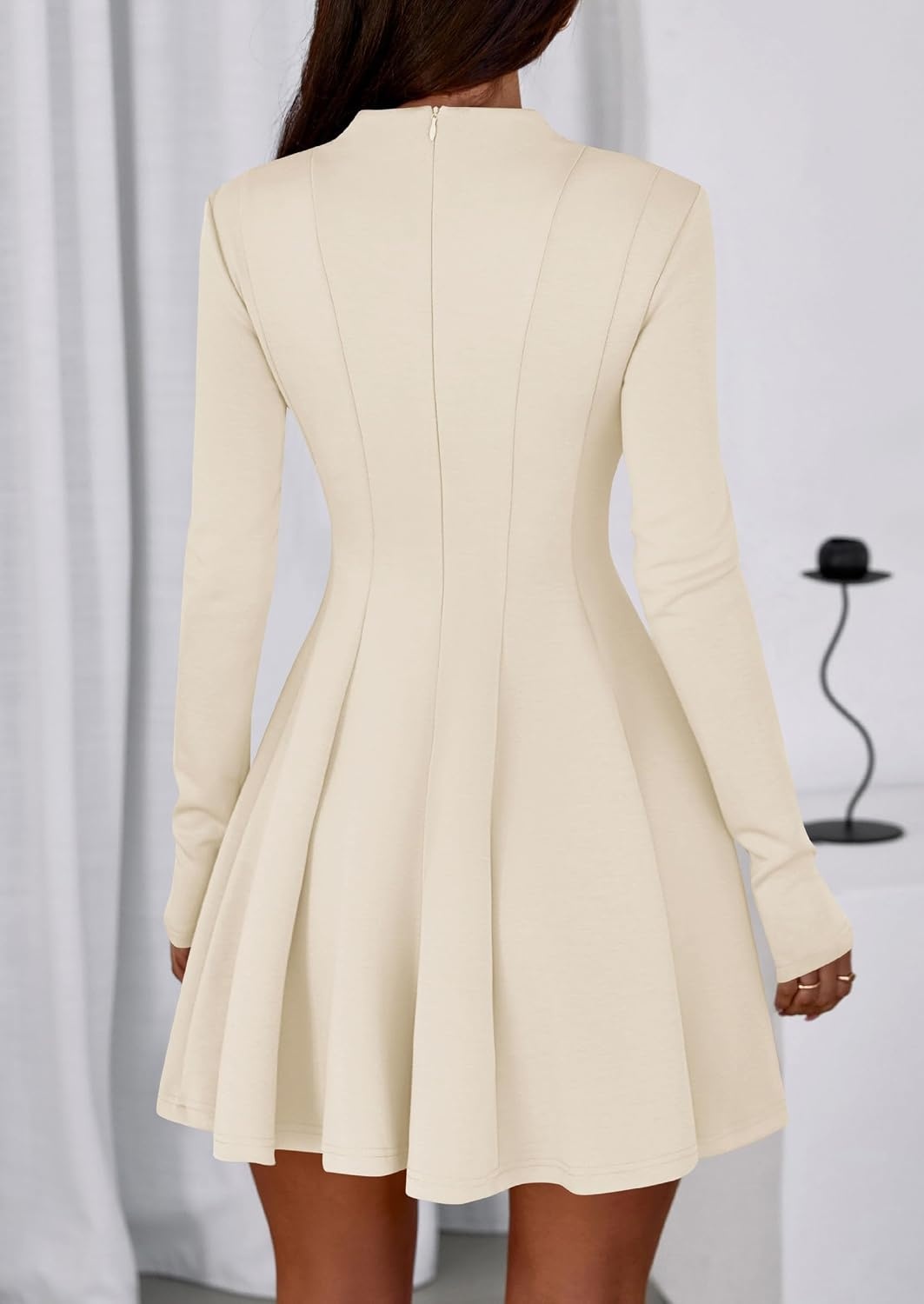 image:imagePRETTYGARDEN Fall Dresses for Women Long Sleeve Flowy Mini Homecoming DressBeige
