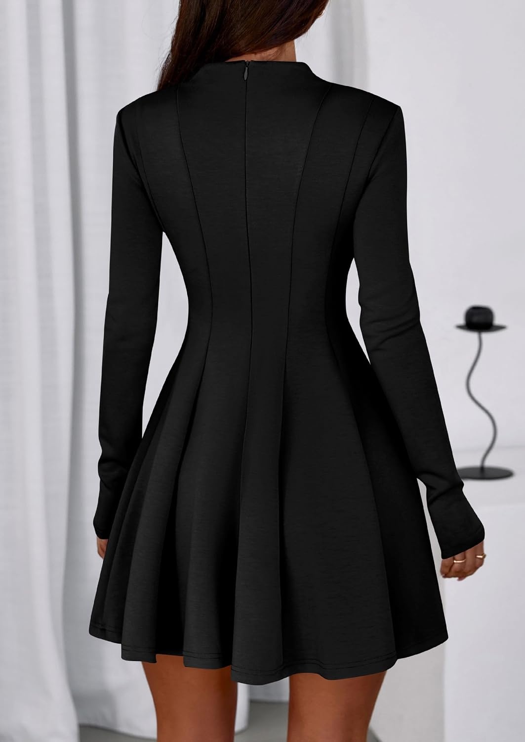 image:imagePRETTYGARDEN Fall Dresses for Women Long Sleeve Flowy Mini Homecoming DressBlack