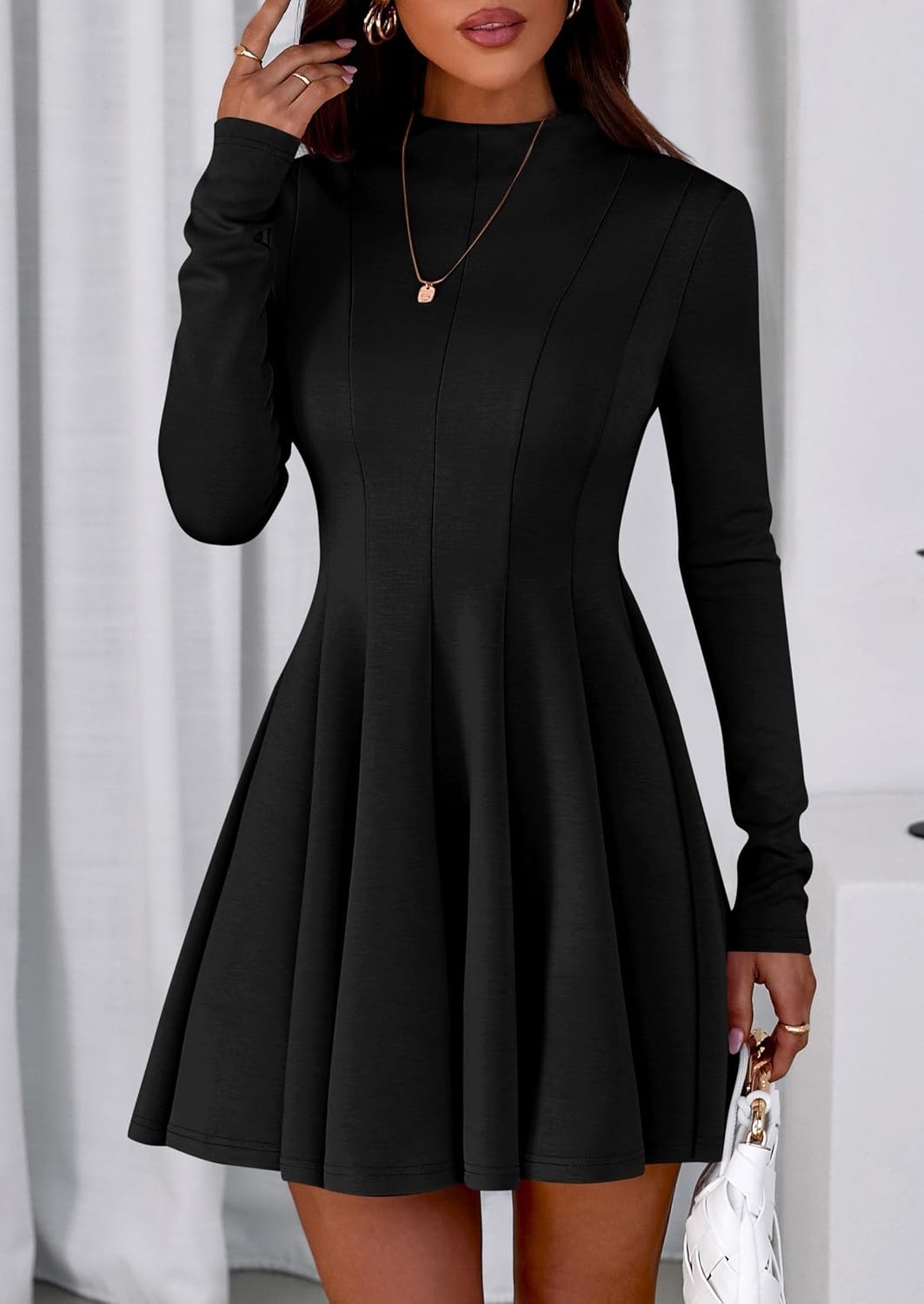 image:imagePRETTYGARDEN Fall Dresses for Women Long Sleeve Flowy Mini Homecoming DressBlack