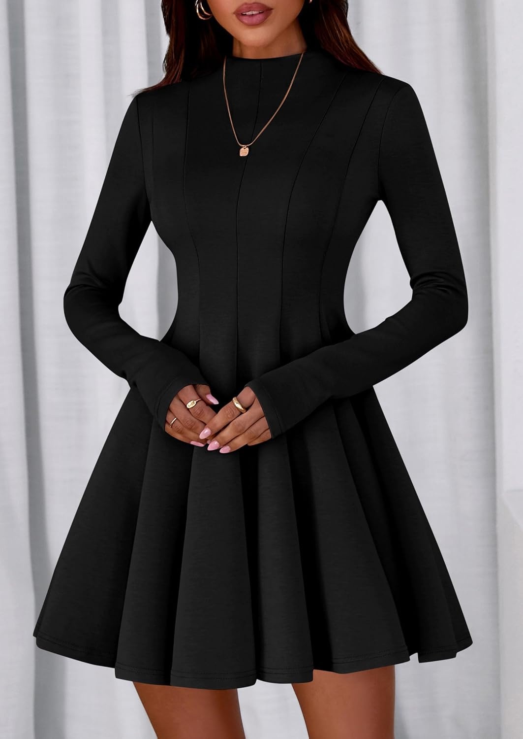 image:imagePRETTYGARDEN Fall Dresses for Women Long Sleeve Flowy Mini Homecoming DressBlack