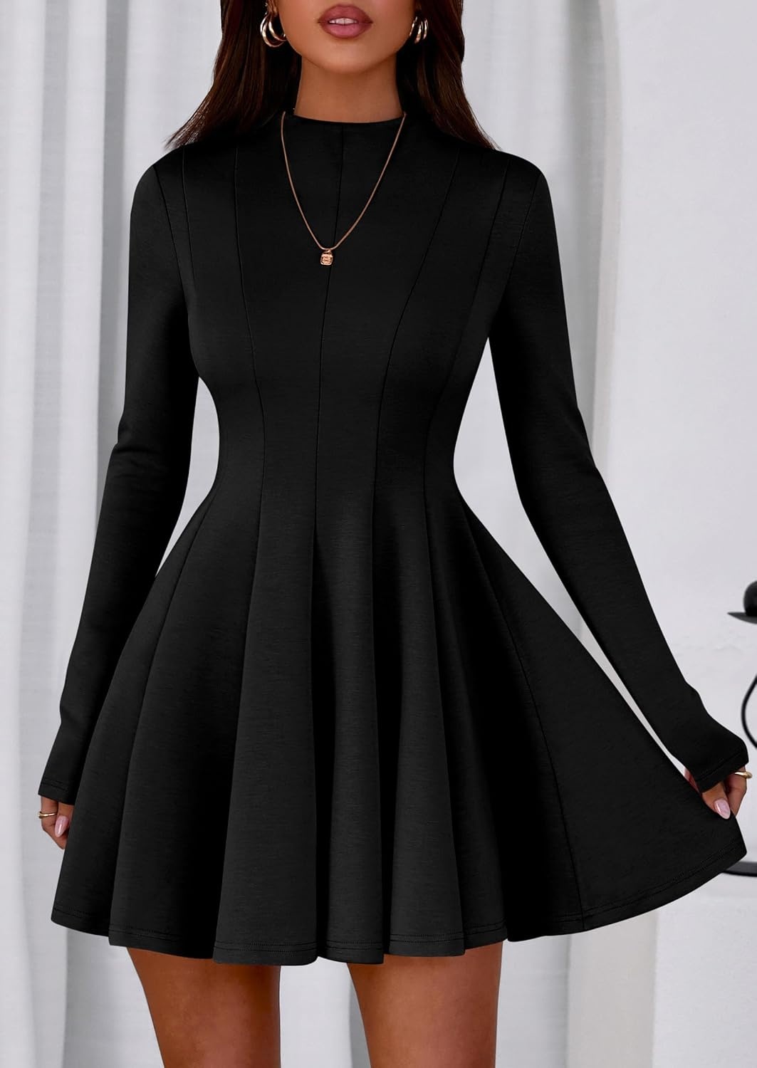 image:imagePRETTYGARDEN Fall Dresses for Women Long Sleeve Flowy Mini Homecoming DressBlack