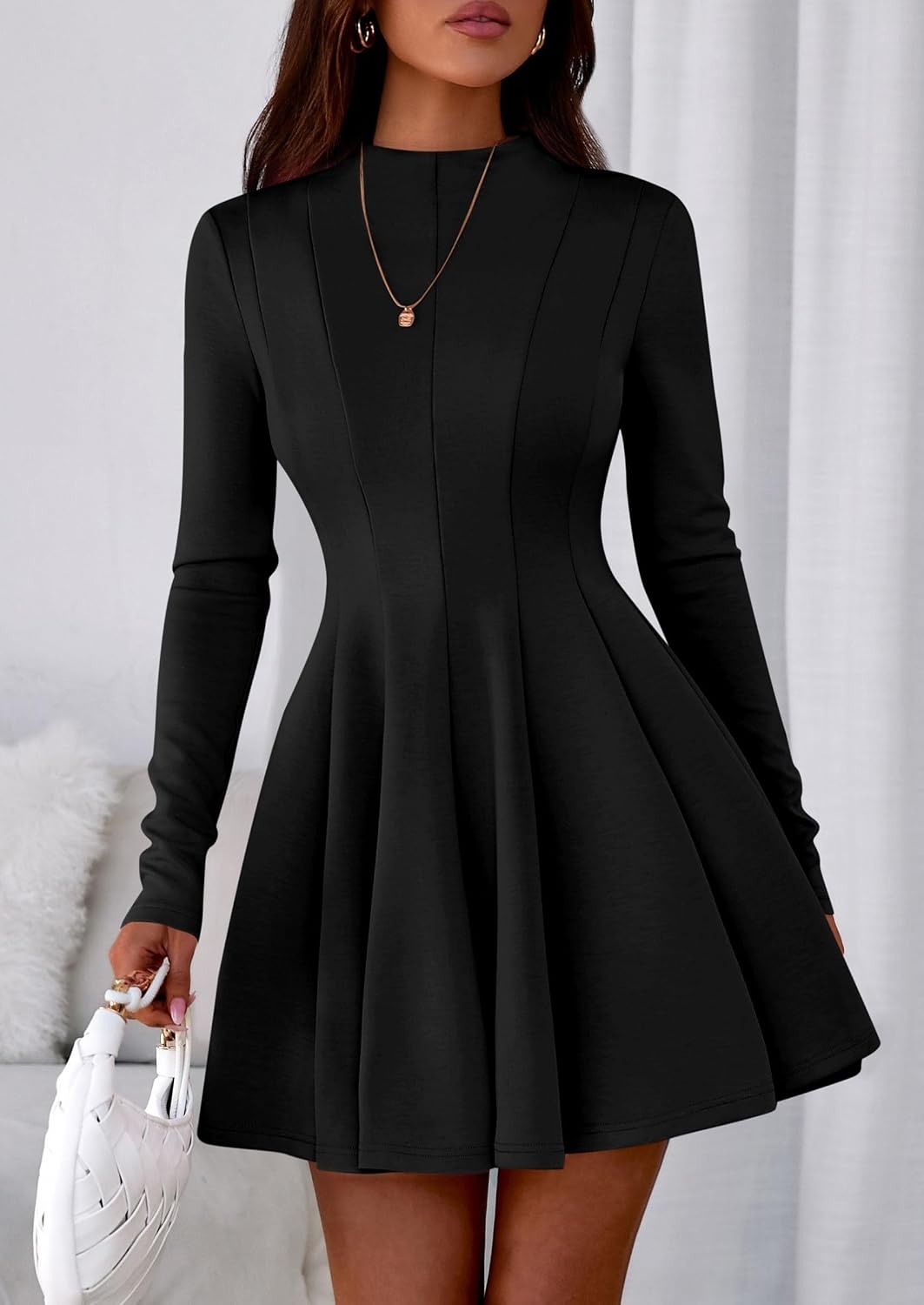 image:imagePRETTYGARDEN Fall Dresses for Women Long Sleeve Flowy Mini Homecoming DressBlack