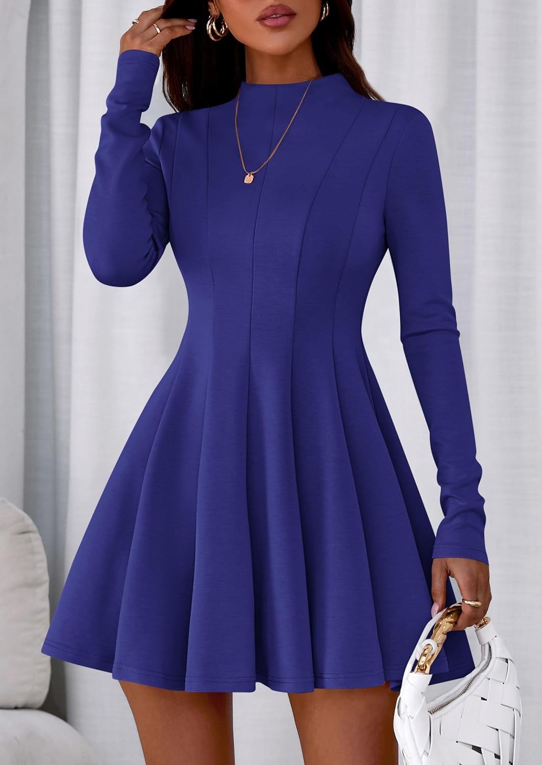 image:imagePRETTYGARDEN Fall Dresses for Women Long Sleeve Flowy Mini Homecoming DressBlue