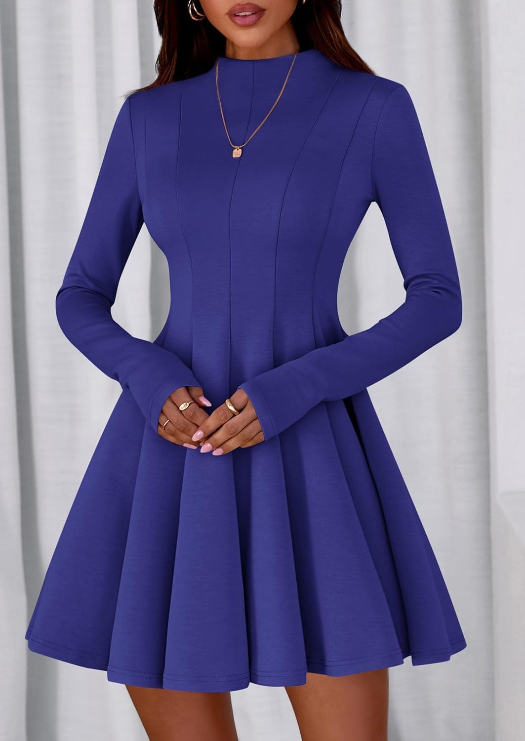 image:imagePRETTYGARDEN Fall Dresses for Women Long Sleeve Flowy Mini Homecoming DressBlue
