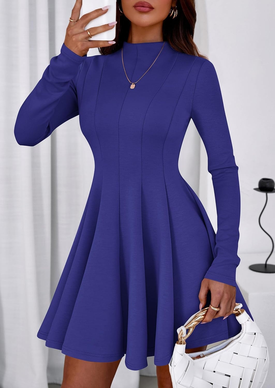 image:imagePRETTYGARDEN Fall Dresses for Women Long Sleeve Flowy Mini Homecoming DressBlue