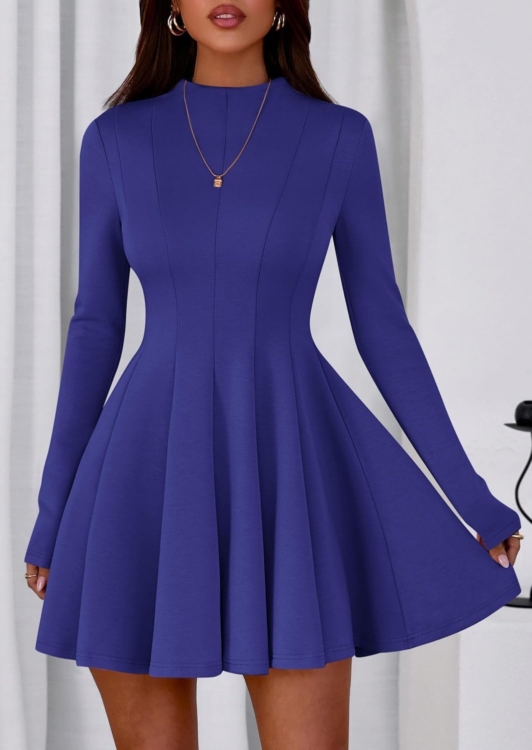 image:imagePRETTYGARDEN Fall Dresses for Women Long Sleeve Flowy Mini Homecoming DressBlue