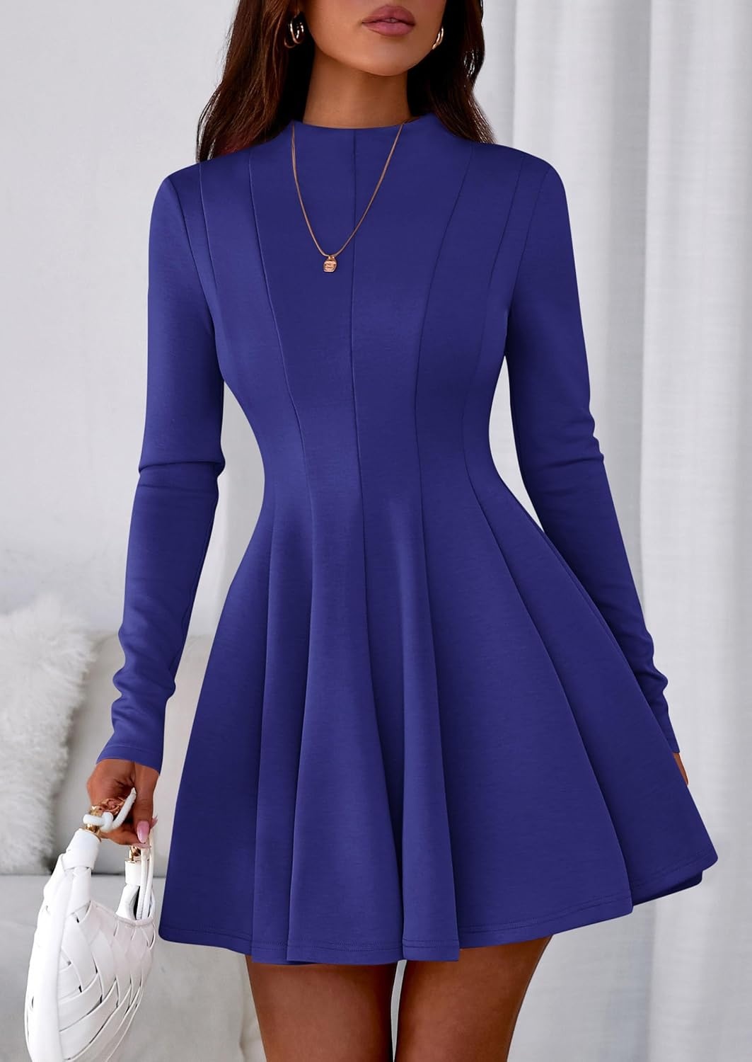 image:imagePRETTYGARDEN Fall Dresses for Women Long Sleeve Flowy Mini Homecoming DressBlue