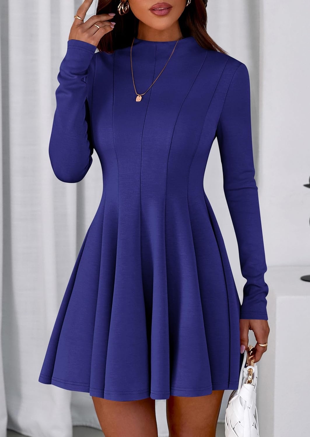 image:imagePRETTYGARDEN Fall Dresses for Women Long Sleeve Flowy Mini Homecoming DressBlue