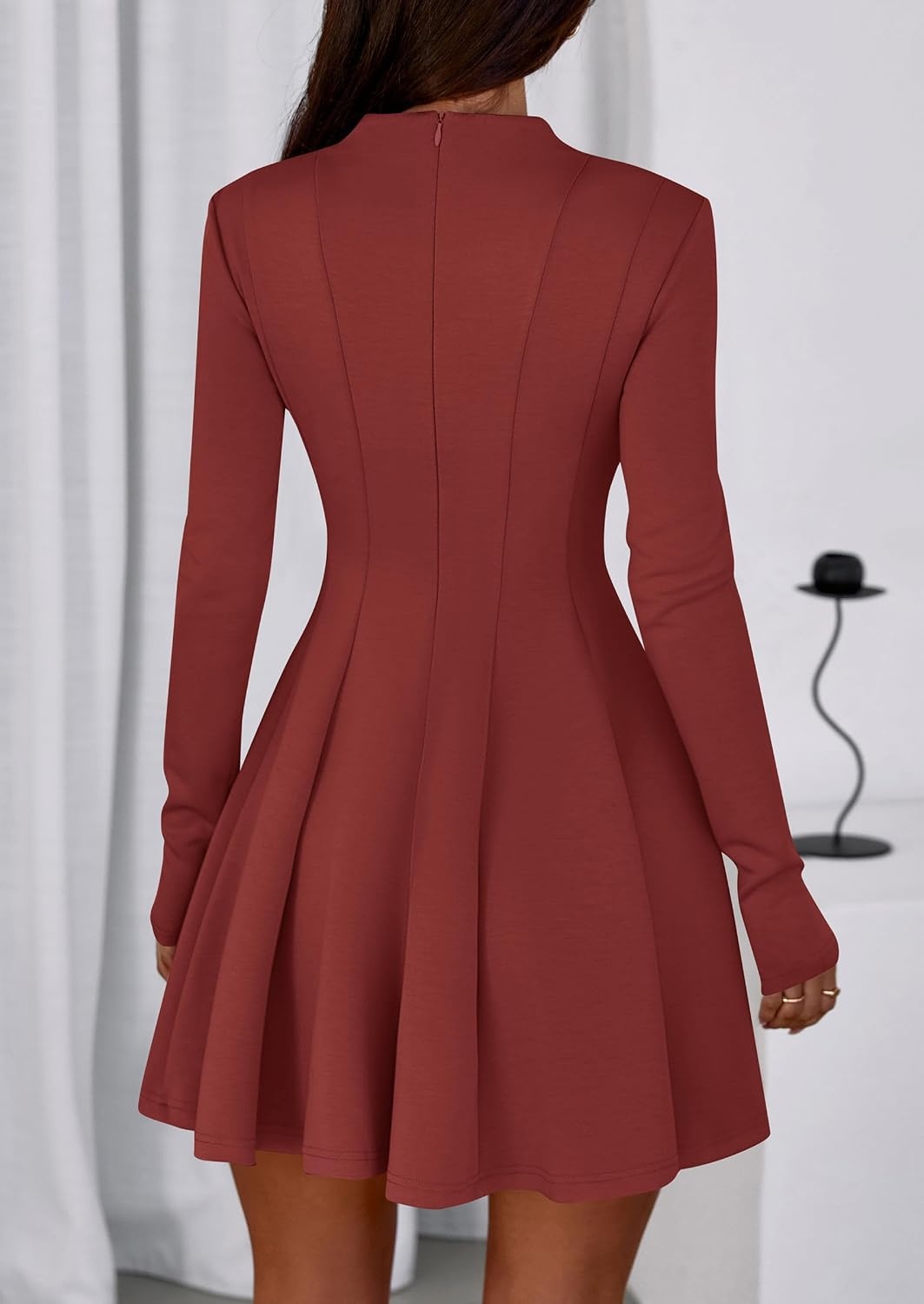 image:imagePRETTYGARDEN Fall Dresses for Women Long Sleeve Flowy Mini Homecoming DressBrick Red