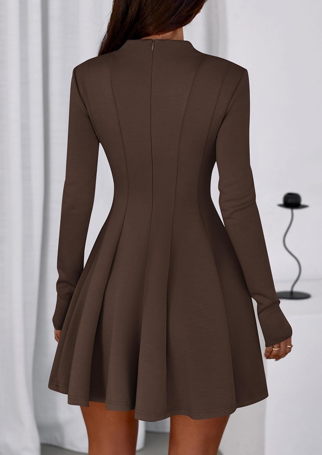 image:imagePRETTYGARDEN Fall Dresses for Women Long Sleeve Flowy Mini Homecoming DressBrown