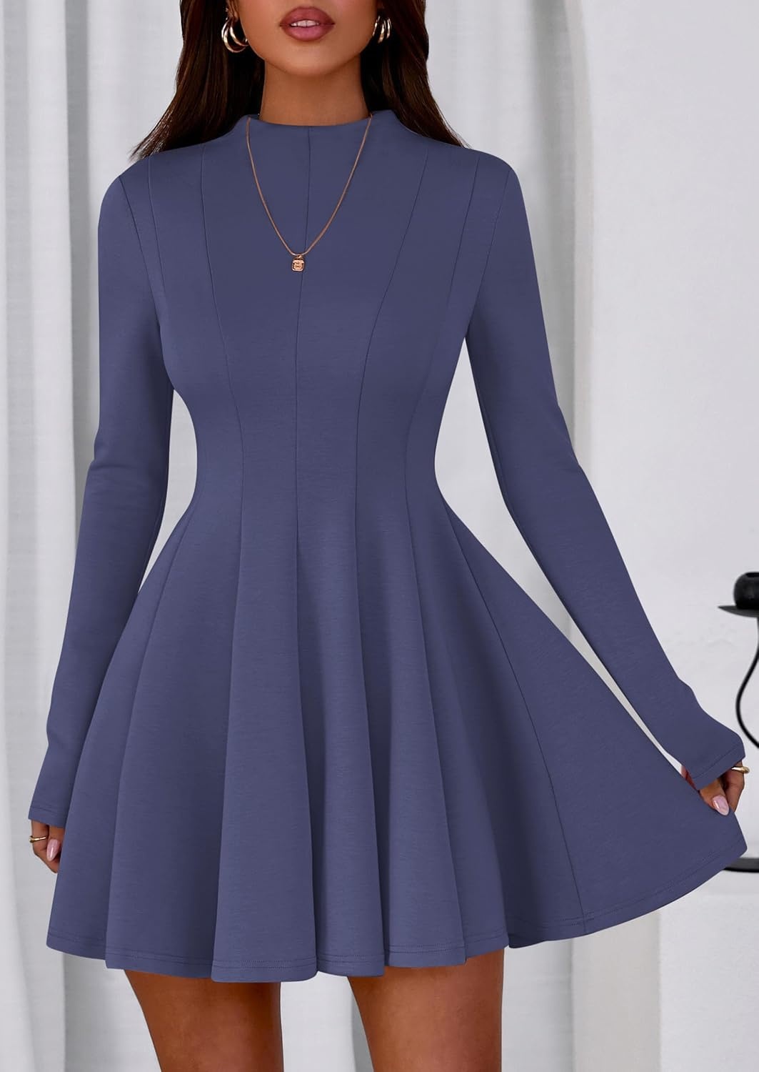 image:imagePRETTYGARDEN Fall Dresses for Women Long Sleeve Flowy Mini Homecoming DressDusty Blue