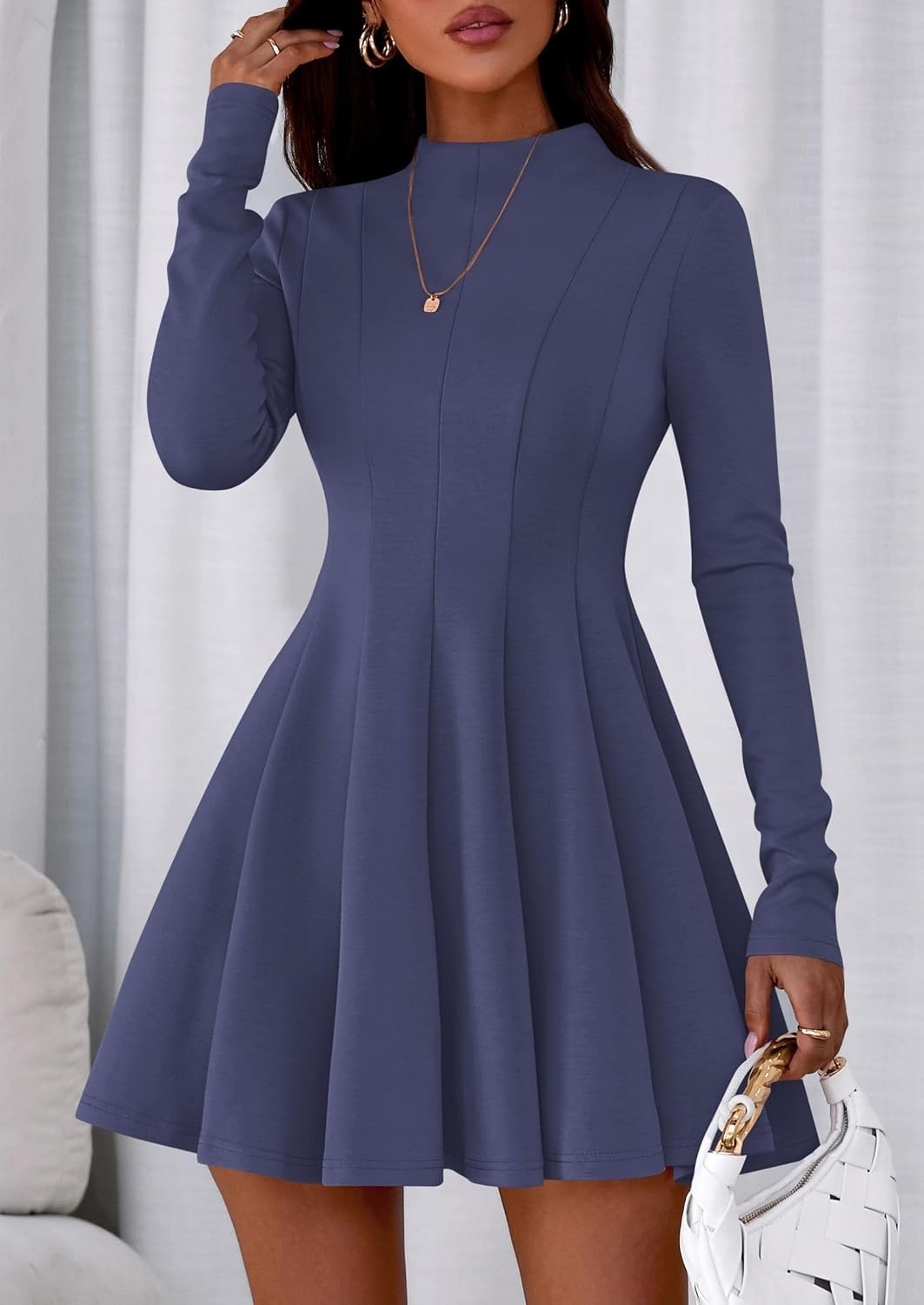 image:imagePRETTYGARDEN Fall Dresses for Women Long Sleeve Flowy Mini Homecoming DressDusty Blue