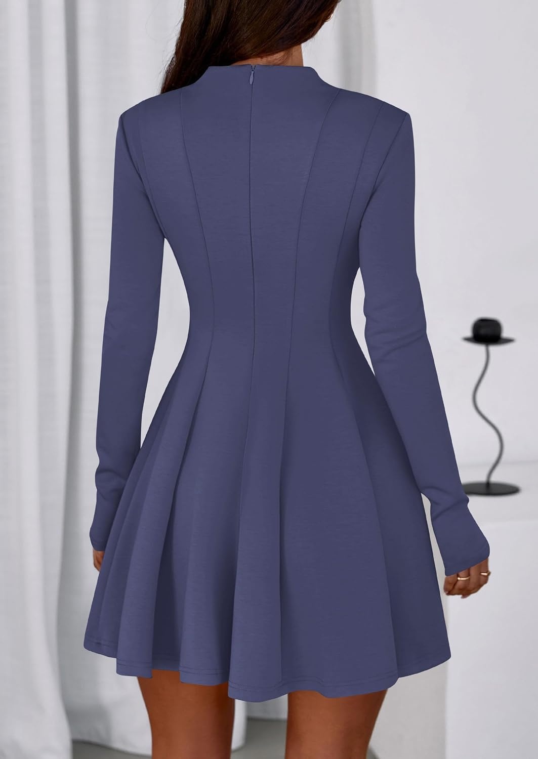 image:imagePRETTYGARDEN Fall Dresses for Women Long Sleeve Flowy Mini Homecoming DressDusty Blue
