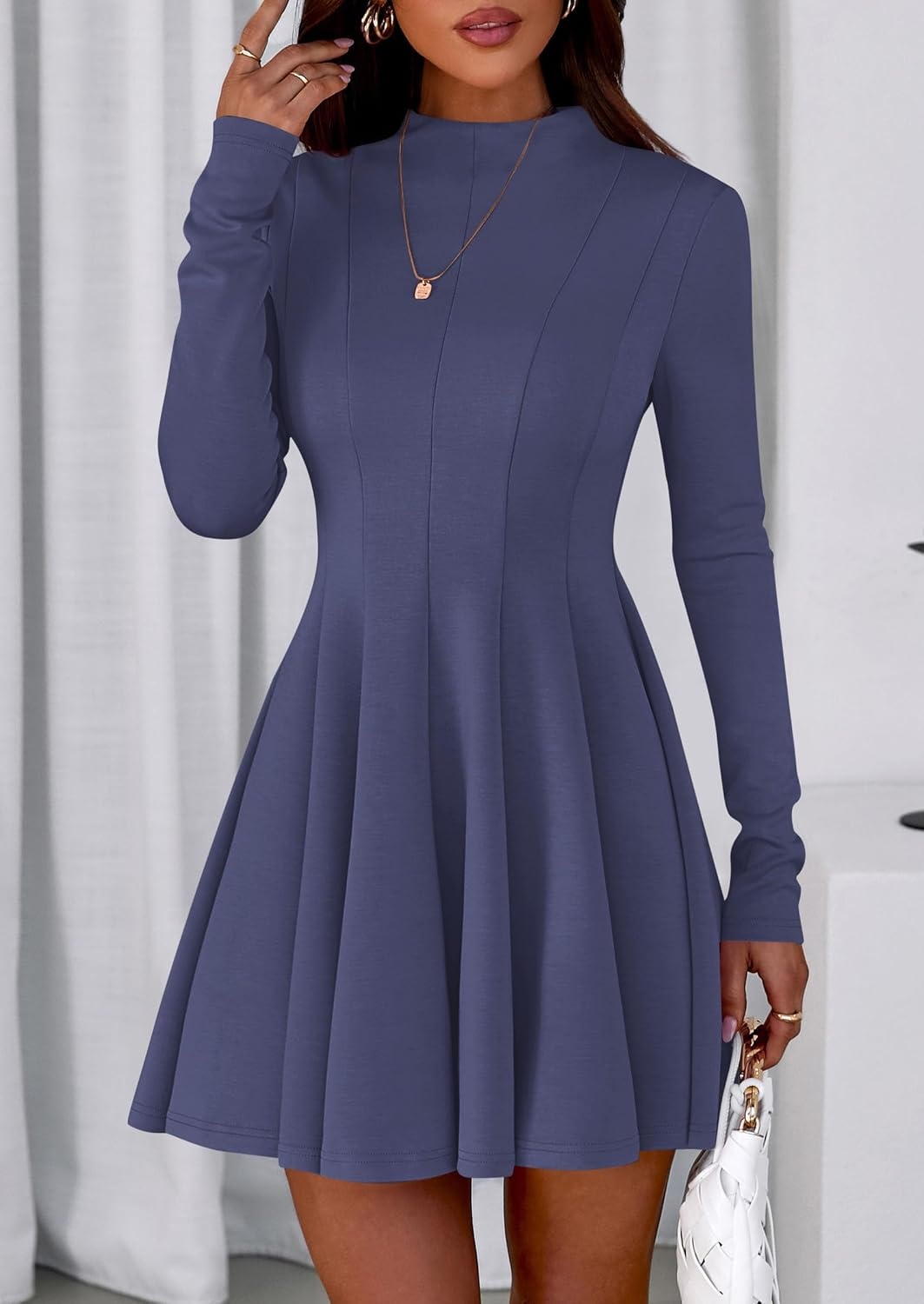 image:imagePRETTYGARDEN Fall Dresses for Women Long Sleeve Flowy Mini Homecoming DressDusty Blue