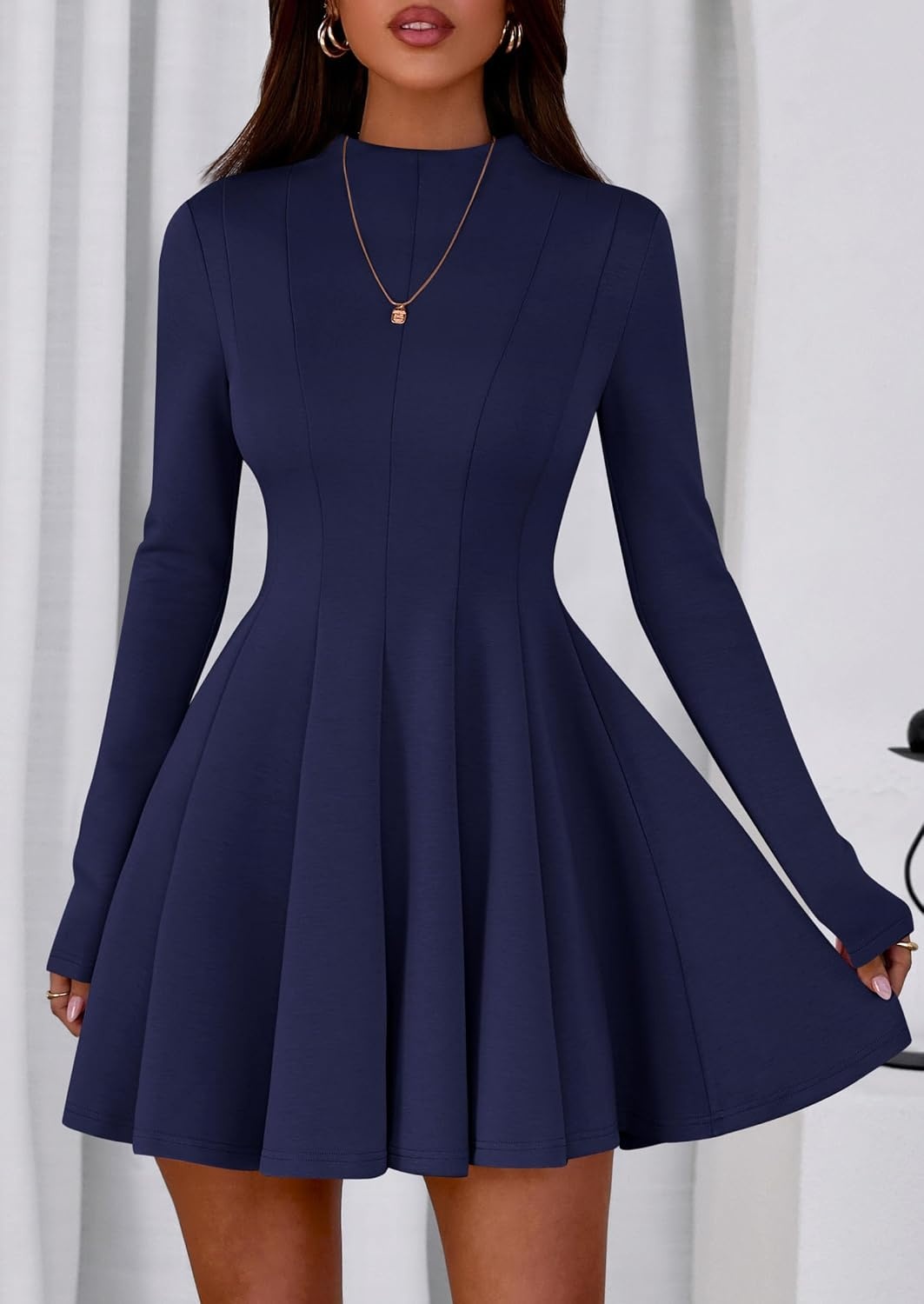 image:imagePRETTYGARDEN Fall Dresses for Women Long Sleeve Flowy Mini Homecoming DressNavy Blue