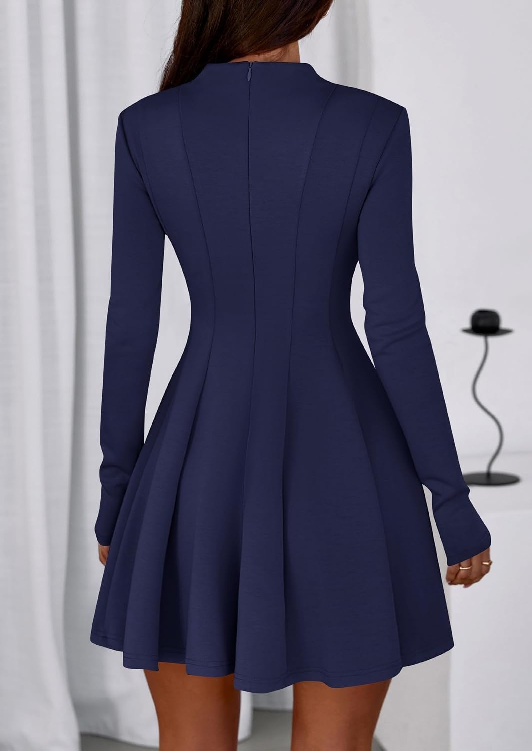 image:imagePRETTYGARDEN Fall Dresses for Women Long Sleeve Flowy Mini Homecoming DressNavy Blue