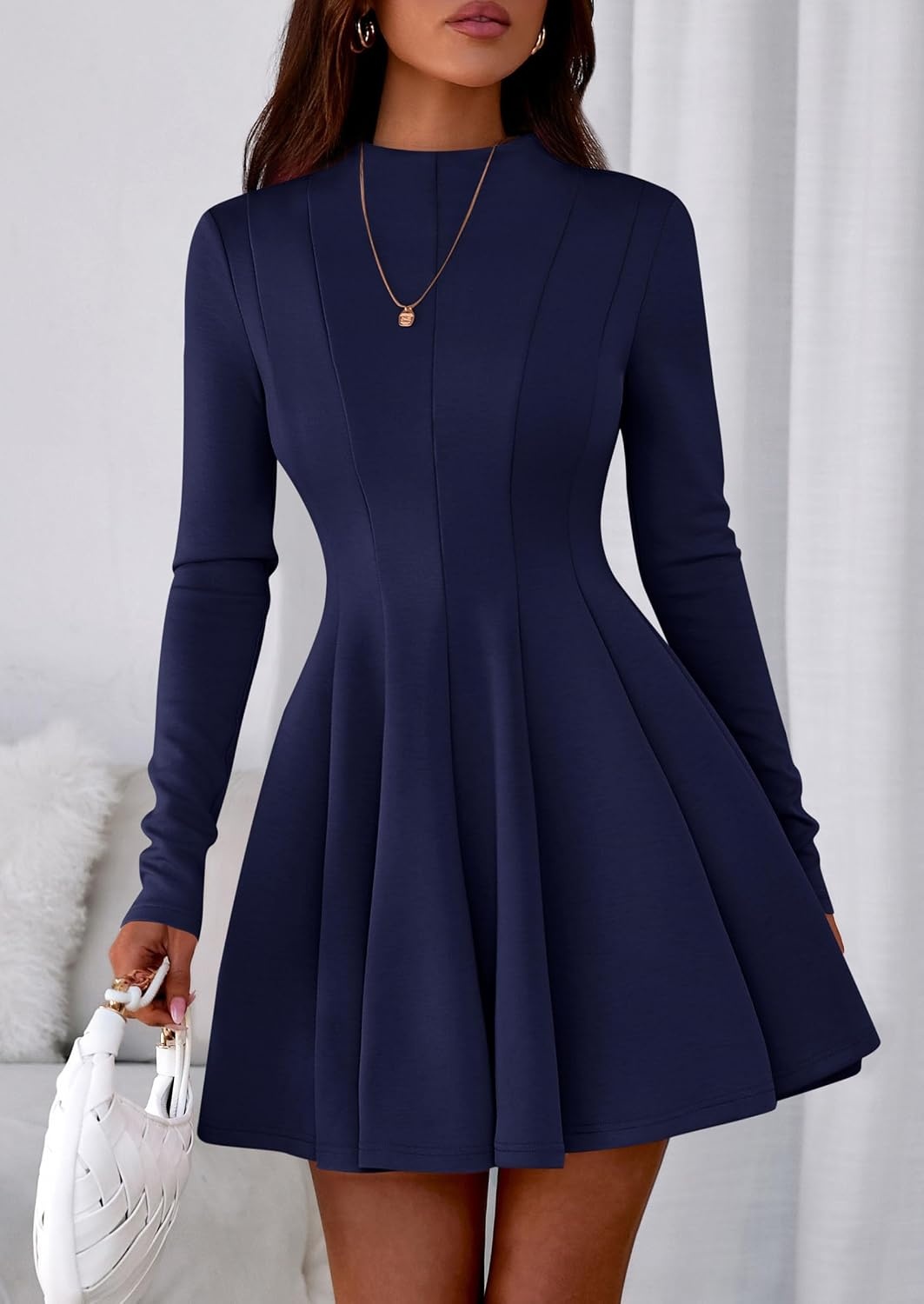 image:imagePRETTYGARDEN Fall Dresses for Women Long Sleeve Flowy Mini Homecoming DressNavy Blue